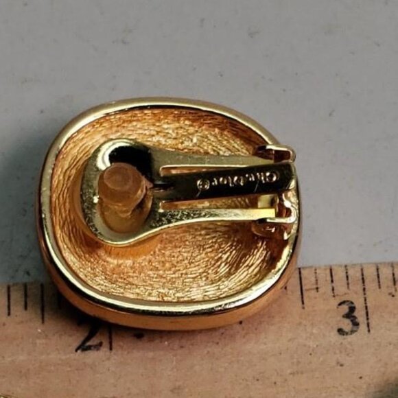 STATEMENT Vintage CHRISTIAN DIOR 1" Black Enamel/Crystal Clip On Earrings - Picture 4 of 4